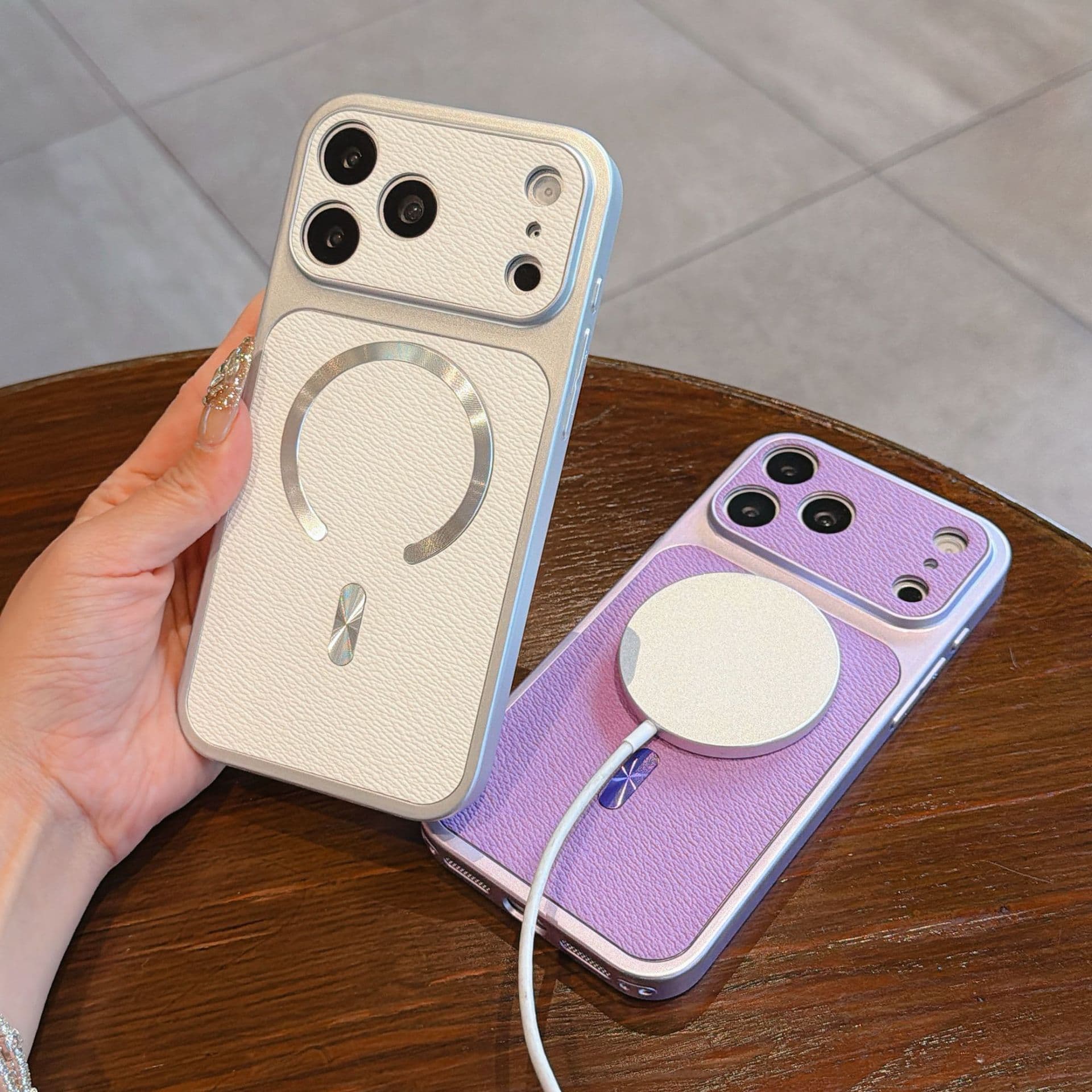 Colorful Lychee Pattern Magnetic Phone Case for iPhone 17 Pro, Apple 16 Large Window Quick-Change Shockproof Protective Cover