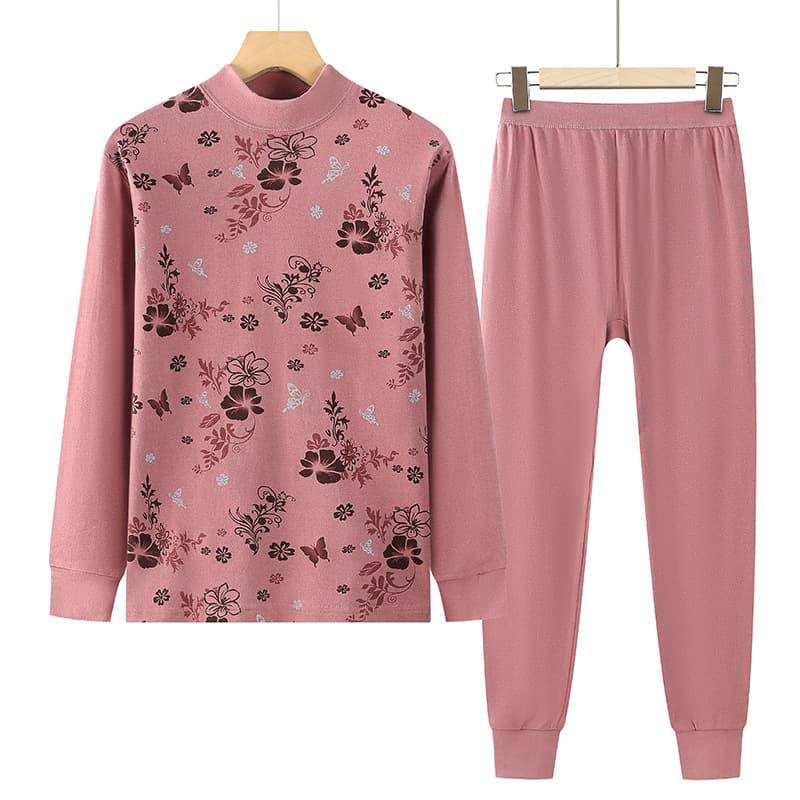 Women's thermal underwear set for middle-aged and elderly women, made of pure cotton, high-neck, thin cotton sweater.