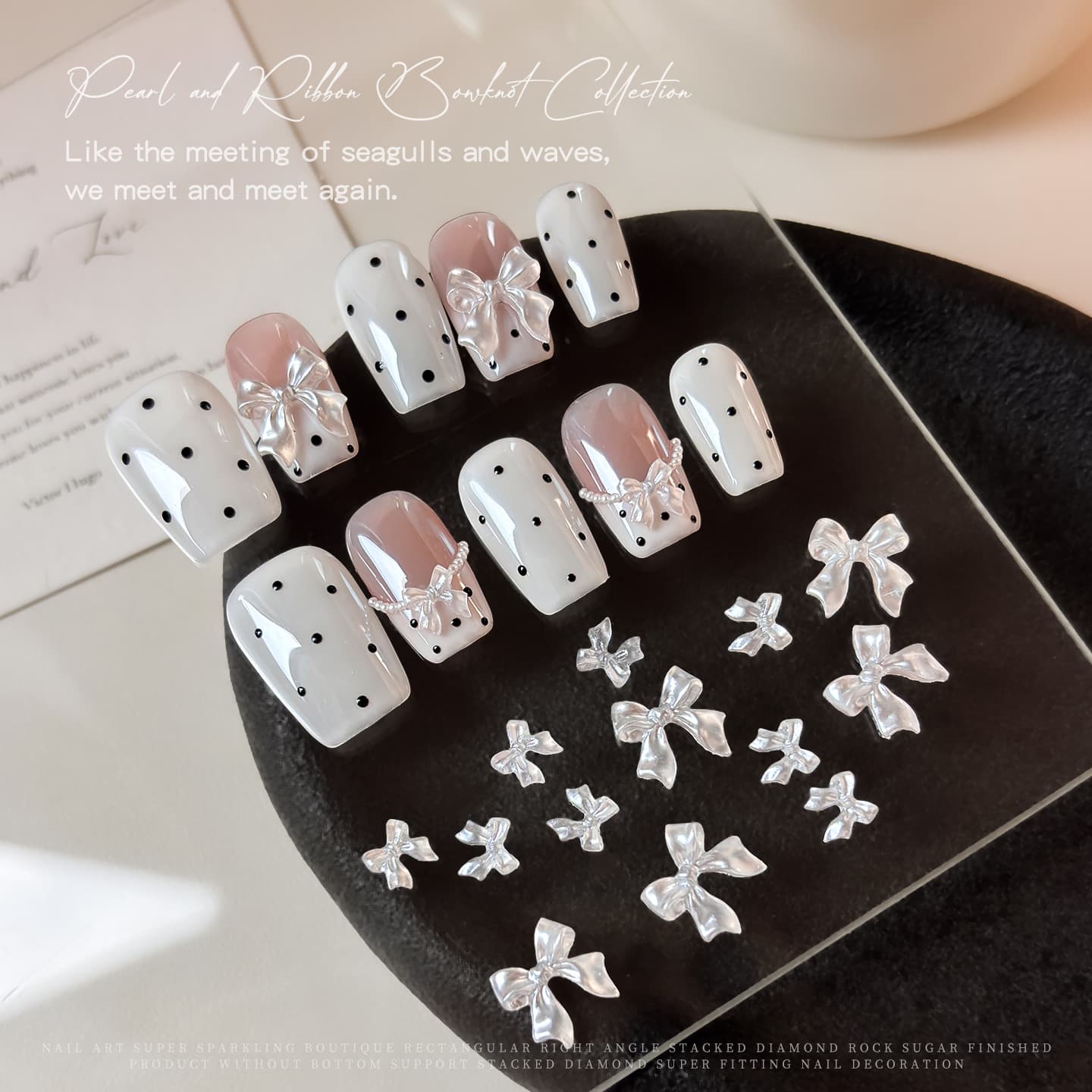 New Satin Ribbon Bow Nail Art Decorations Dopamine Translucent Pearlescent Bow Resin Rhinestone Nail Ornaments