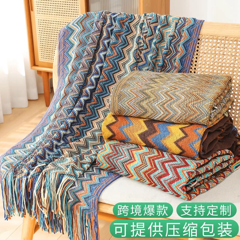 Bohemian Sofa Blanket Autumn Winter Knitted Throw Blanket Lazy Travel Shawl Office Bed End Nap Thin Blanket