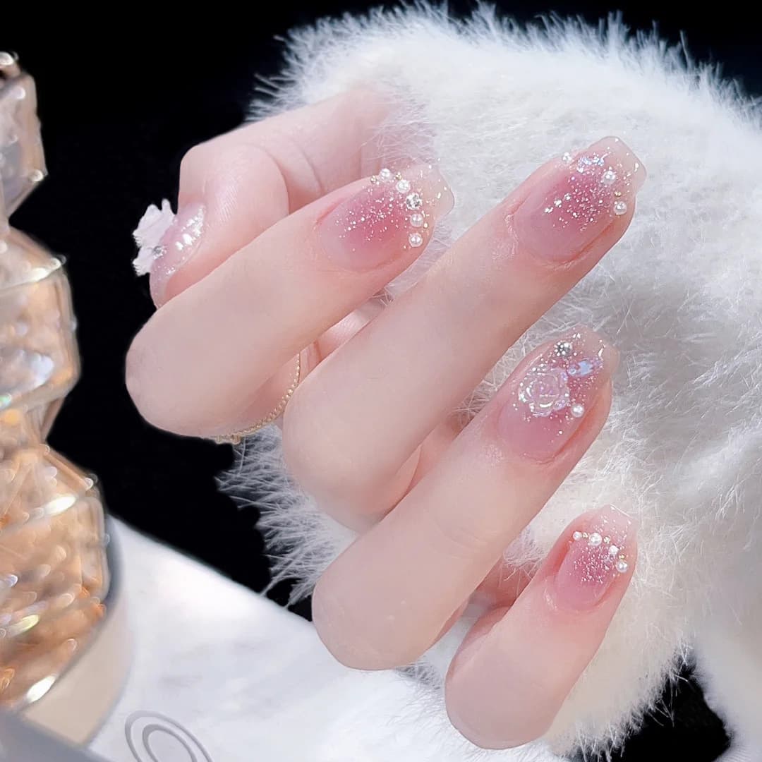 Spring Gentle Camellia Nail Art Sticker Blush Pearl Sweet Student Wearable Removable Nail Piece Finished Sticker