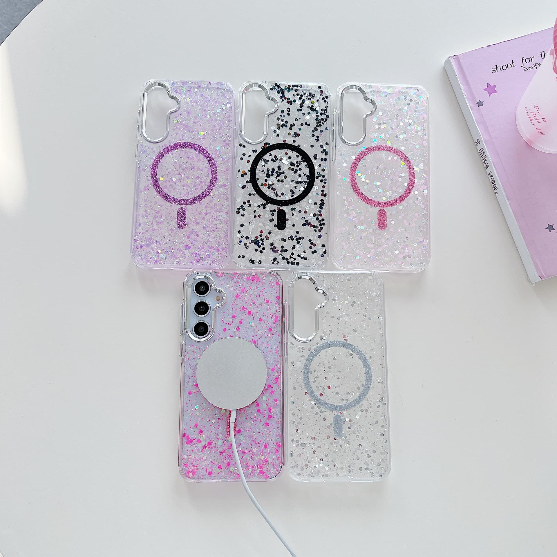 Compatible with Samsung A16 Resin Glitter Phone Case Magnetic A55 Simple New Transparent