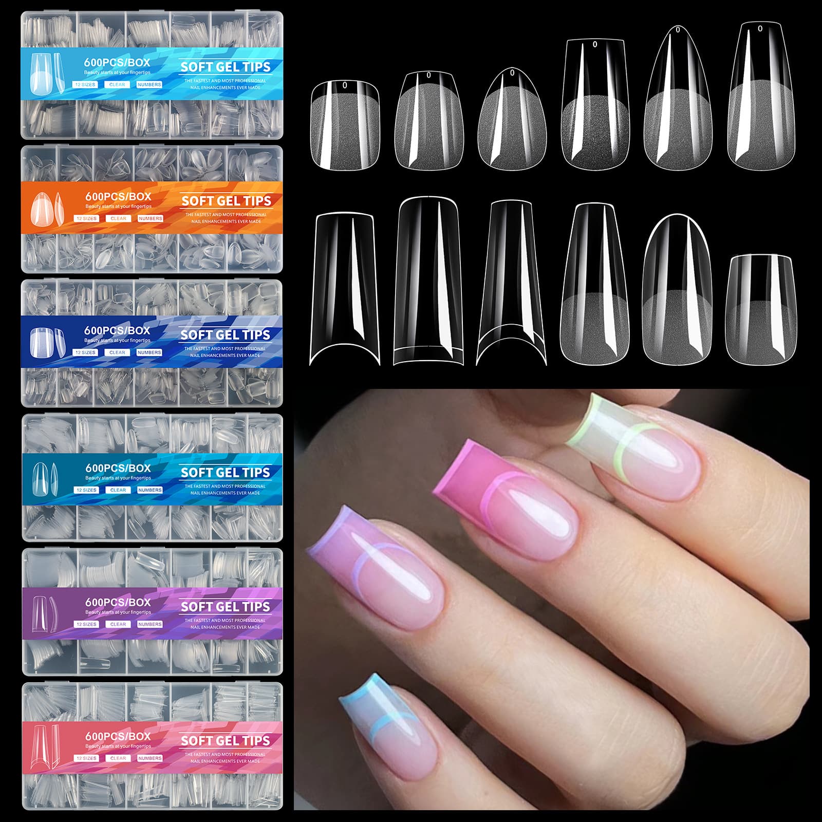 Manzilin Nail Art False Nails Transparent Thin Semi-Matte Invisible European and American Style 600pcs Nail Tips Wholesale