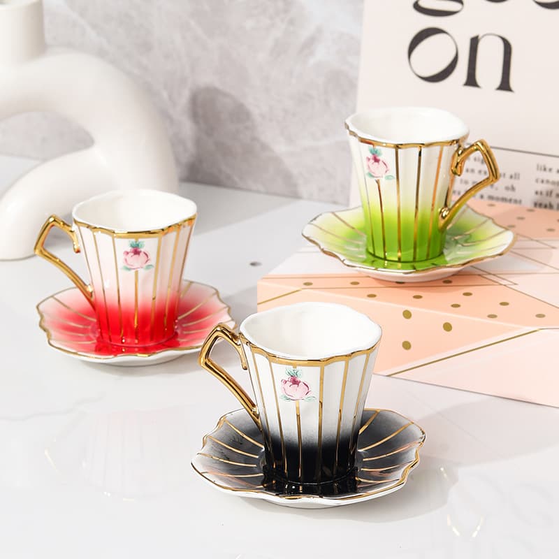 Pink Rose Ceramic Coffee Cup & Saucer, Household Ceramic Coffee Cup, Espresso Cup, Afternoon Tea Coffee Cup Set