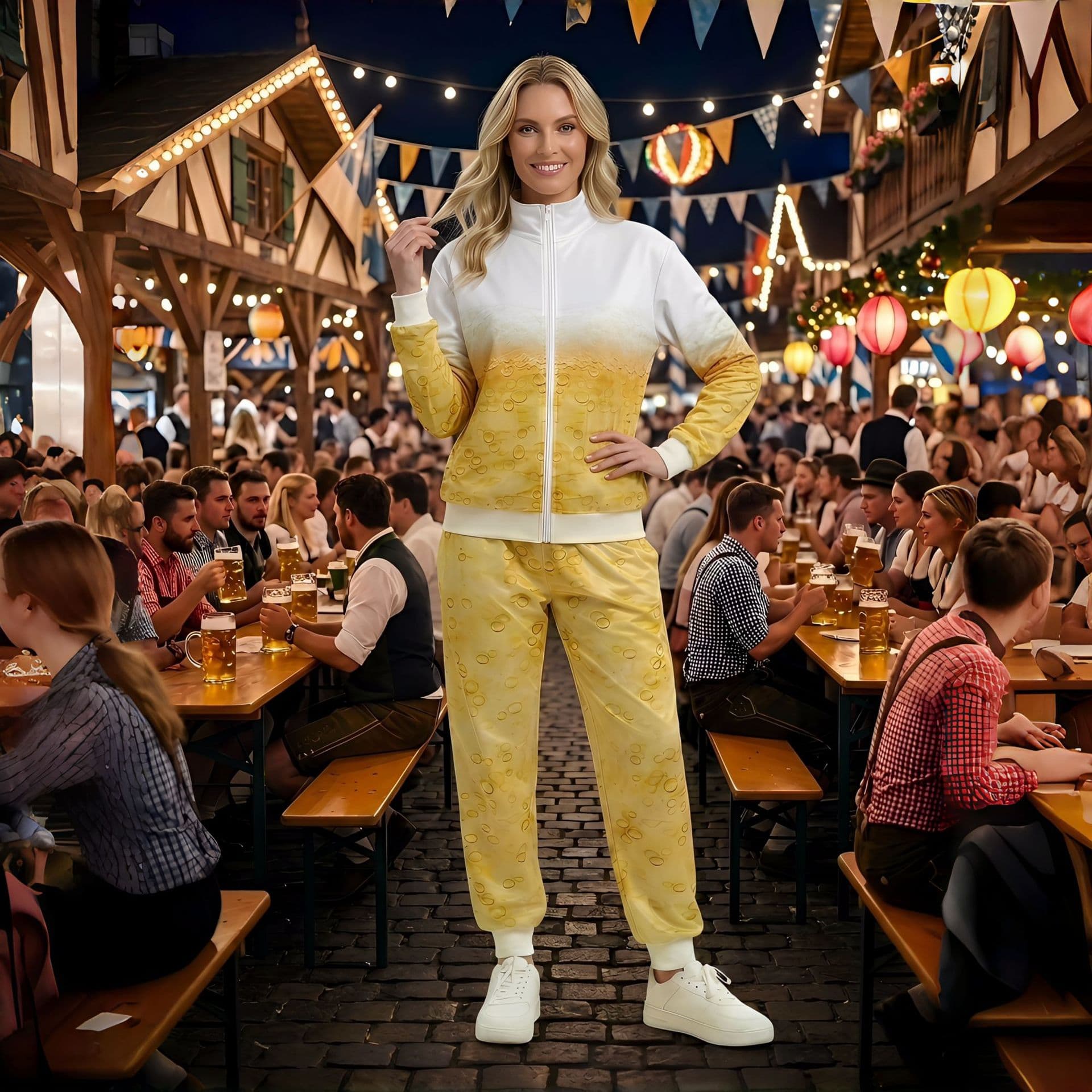 Cross-border hot sale women's new beer print sportswear long sleeve trousers suit cosplay disco party