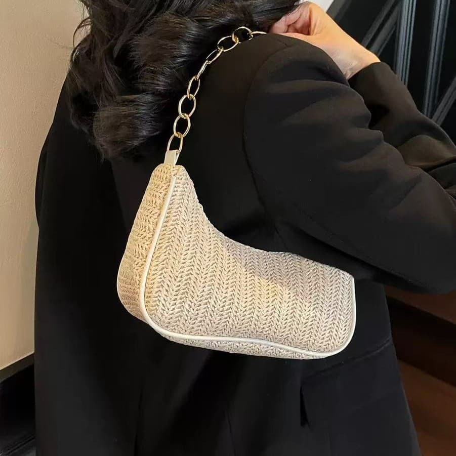 Woven armpit bag 2025 new fashion shoulder handbag beach bag straw woven women's bag handbags zipper