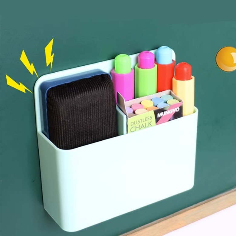 Magnetic chalkboard sticker storage box for office and home use, multi-functional whiteboard marker and chalk storage box.