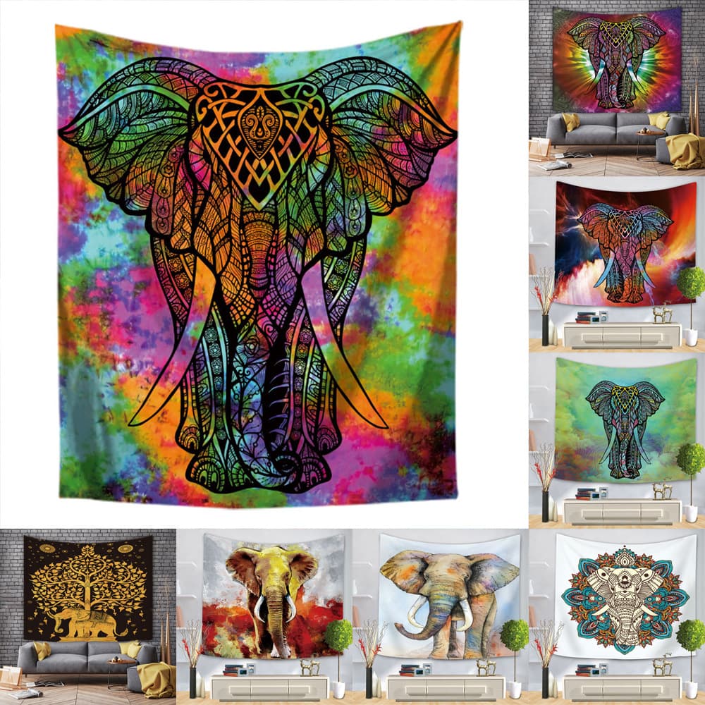India Thailand Mandala Watercolor Elephant Tapestry Beach Towel Southeast Asian Ethnic Exotic Wall Hanging Home Decor