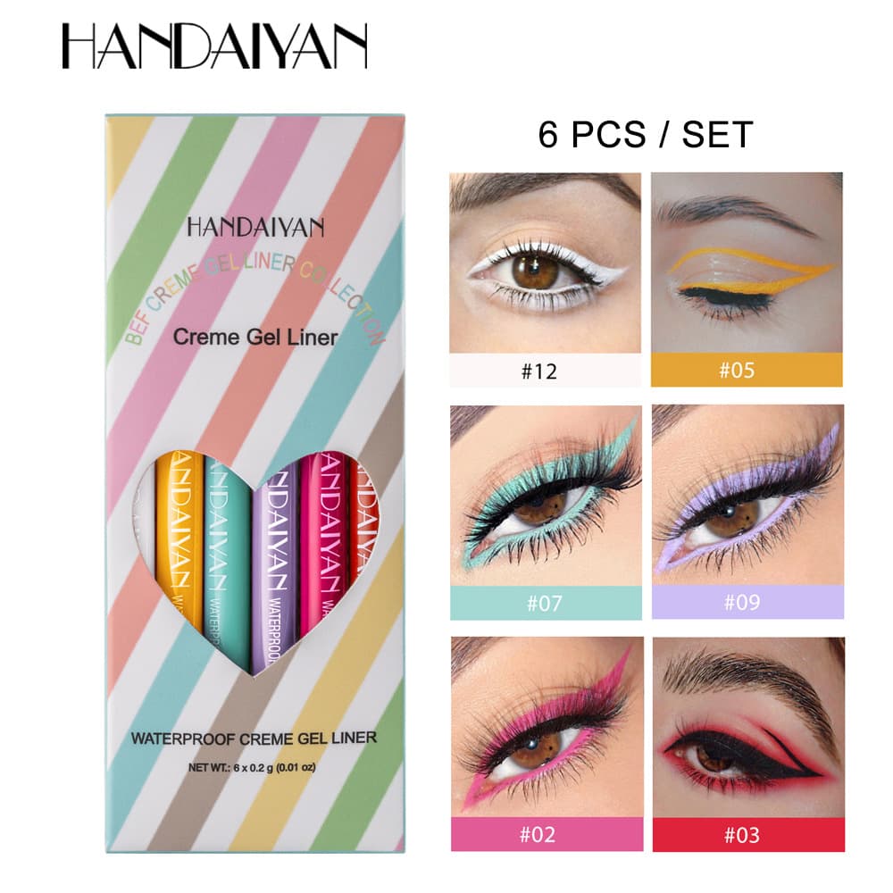 Rotatable Waterproof Quick-dry Rainbow Color 6-piece Set Eyeliner Gel Pens For Stage Performances Beauty Makeup/eyeliner