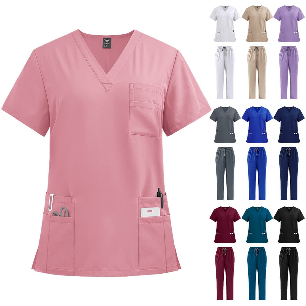 New V-neck split medical work uniform, pocket straight pants, hand washing clothes, ICU work clothes, same style for men and women