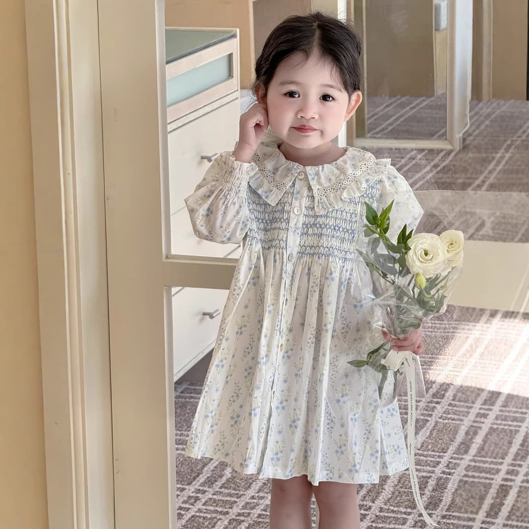 2026 cross-border girls' dress, baby girl's long-sleeved floral skirt, pastoral small fresh cotton printed skirt