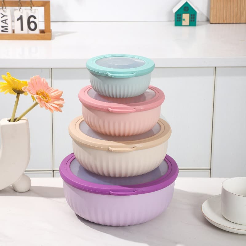 Kitchen Plastic Bowls 4-Pack Refrigerator Fresh-Keeping Containers Plastic Bowls Convenient Kitchen Gadgets