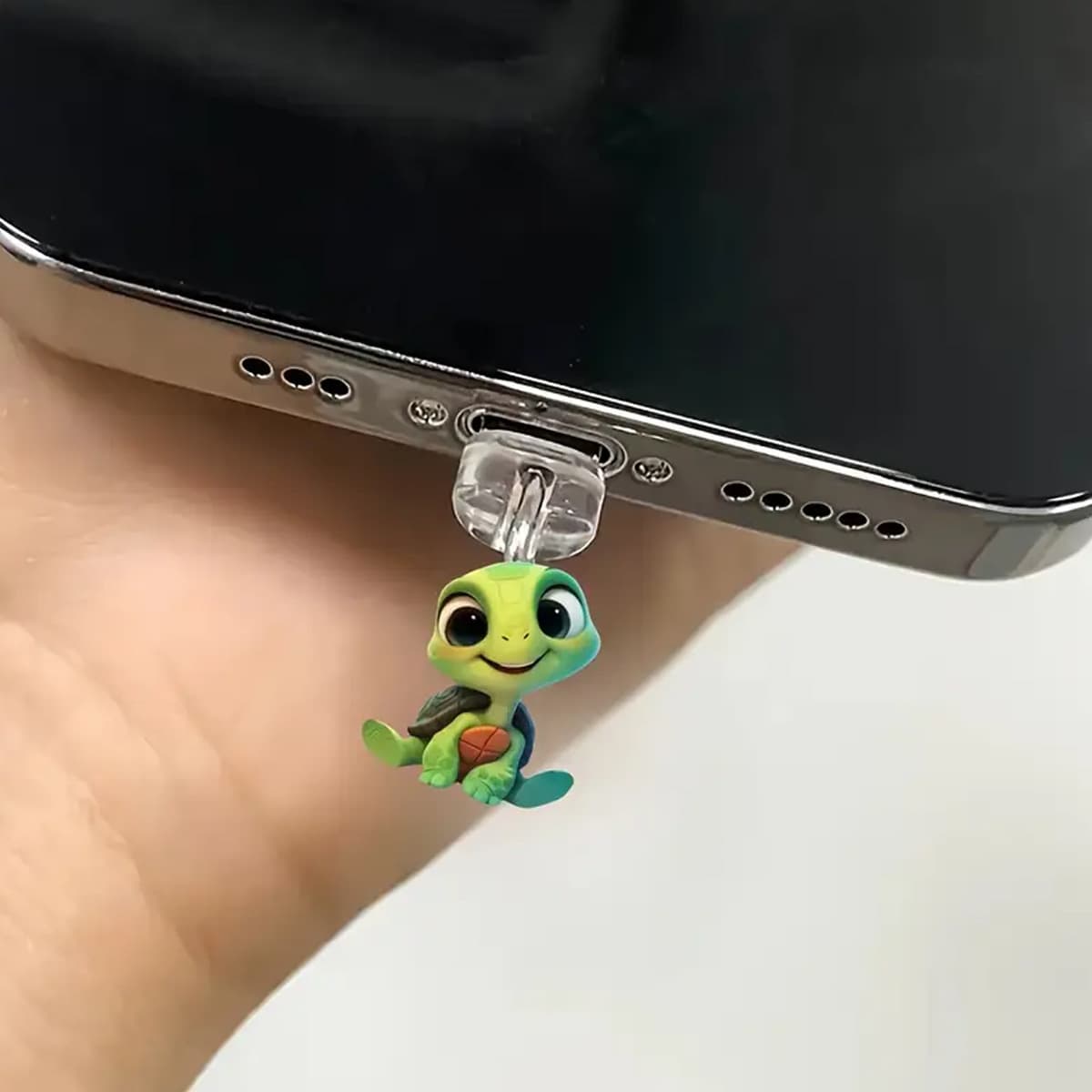 Cartoon Cute Green Turtle Acrylic Phone Dust Plug Compatible with Apple Lightning and Type-C Ports