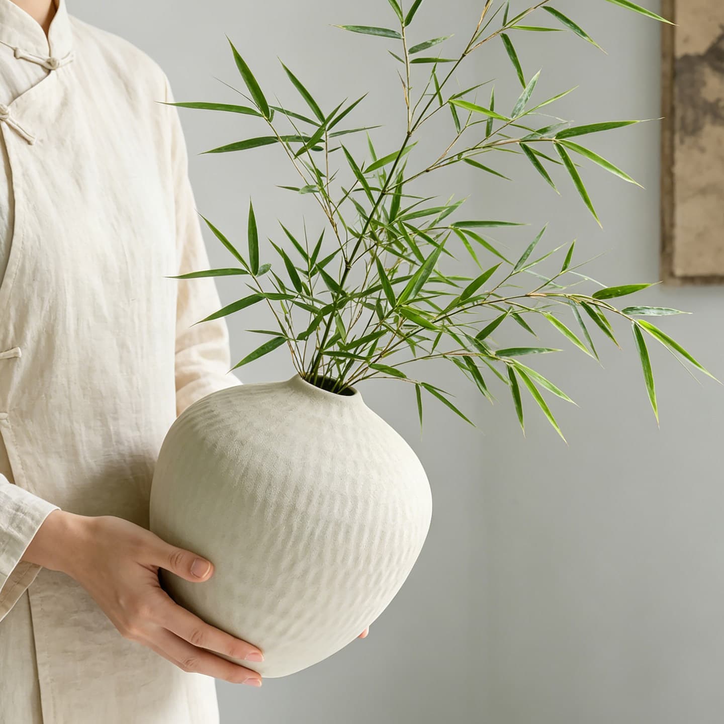 Wabi-Sabi Style Premium Rough-Ceramic Round-Belly Vase Matte Texture Ceramic Flower Vessel Living Room Desktop Dried Flower Arrangement Decoration
