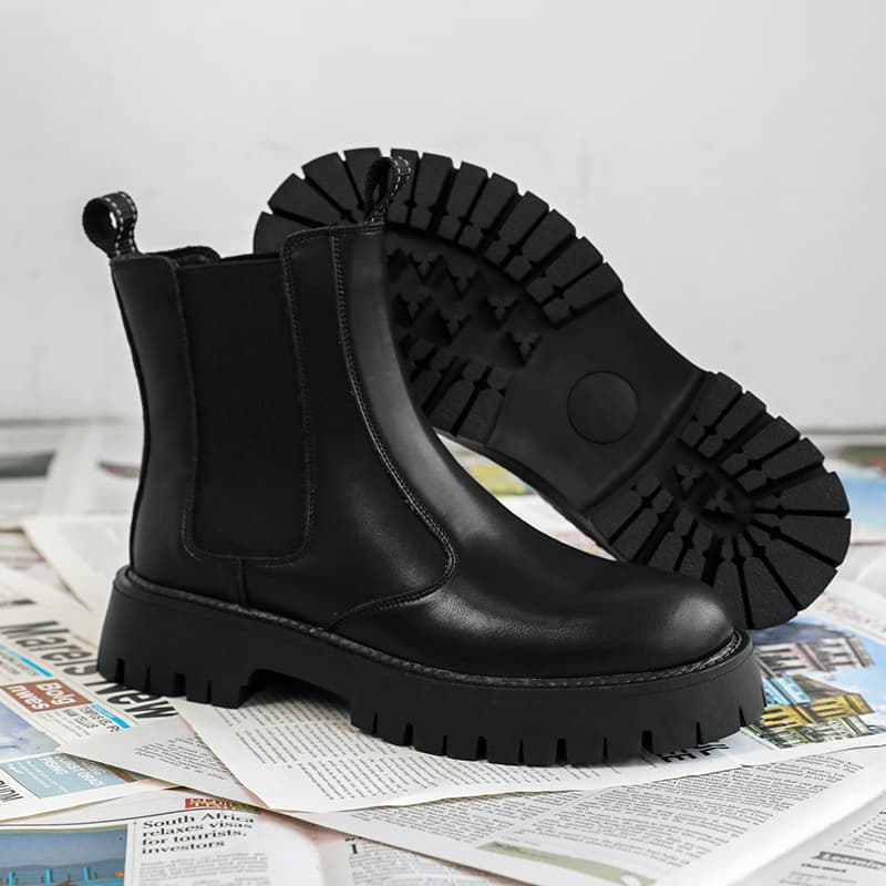 Chelsea Boots Men's High-Top Leather Shoes Men's Spring and Autumn New Large Size Martin Boots British Style Thick-Soled Height-Increasing Men's Boots