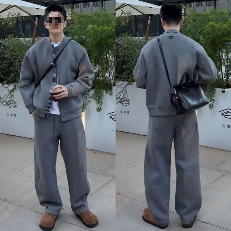 Spring/Autumn New Sense Fake Two-Piece Fashion Casual Set Men Lazy Style Casual Jacket Sweatpants Two-Piece Set