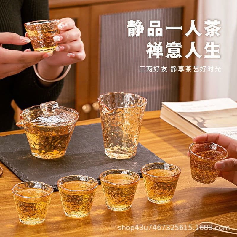 Binglu Gold-rimmed Tea Set, Household Crystal Glass Transparent Lidded Bowl, Gongfu Tea Cup Small Set Wholesale