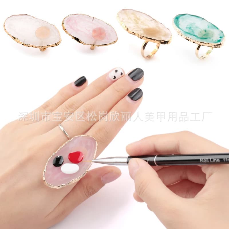 NAIL cross-border new Japanese manicure ring palette shell rosin agate texture adjustable color ring