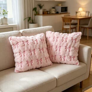 New Cross-Border Faux Rabbit Fur Pink Bow Plush Pillow Cover Sofa Cushion Cover Girl's Heart Decorative Pillow