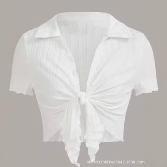 Summer Thin White Ribbed Knit Cardigan, Sexy V-Neck Tie-Front Short Outerwear Bolero