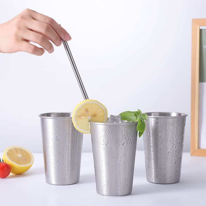 Amazon Outdoor Picnic Camping Cold Drink Cup 304 Stainless Steel Stretched Single-Layer Rolled Edge Beer Mug Pint Cup