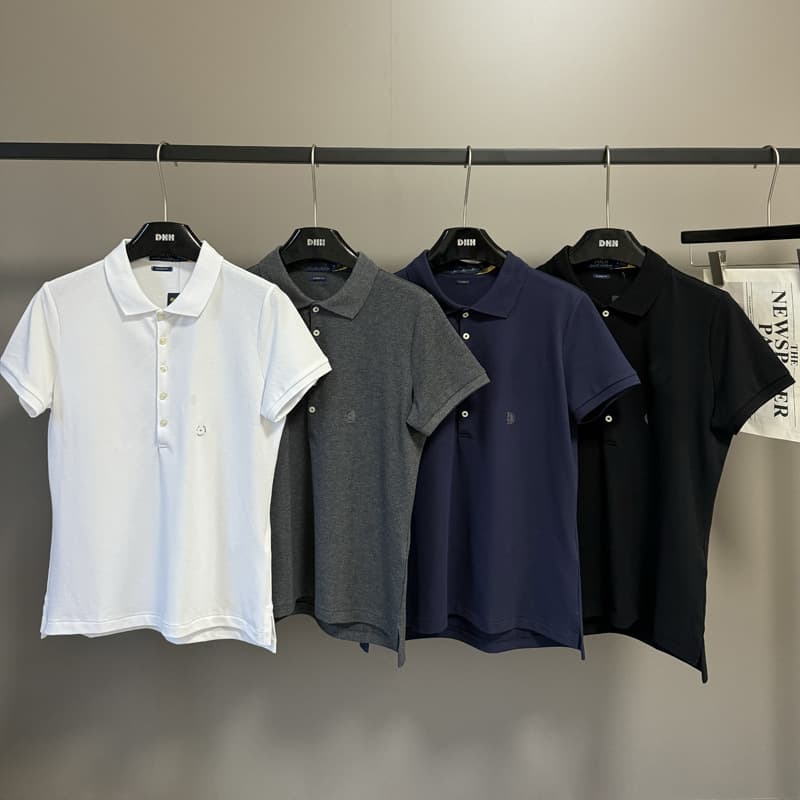 Women's short-sleeved polo shirt with small horse logo embroidery and five buttons, collared T-shirt, casual and versatile, pure cotton, thin style for commuting.