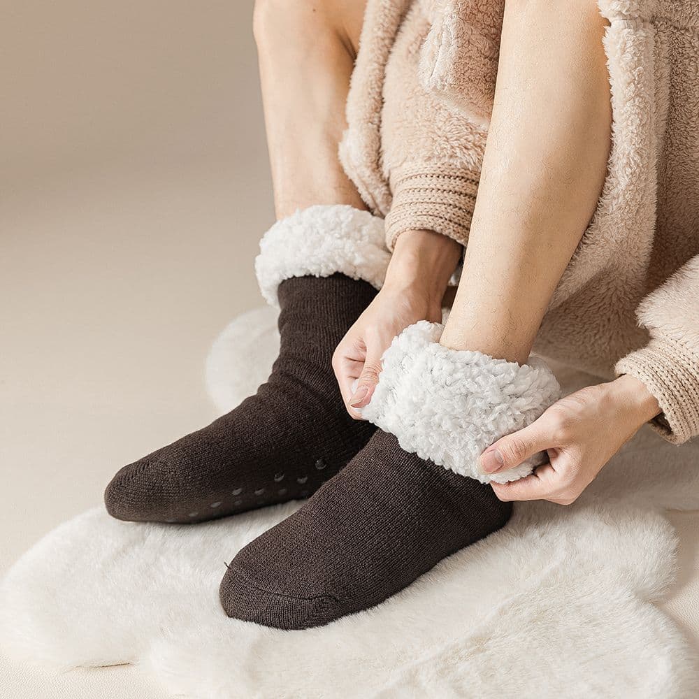 Extra Thick Socks Winter Warm Fleece Lined Fleece Mid-Calf Elderly Plush Solid Color Men's Long Socks Cold-Proof Floor