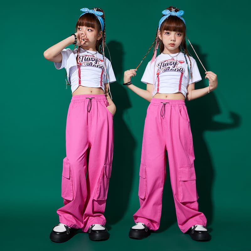Girls Jazz Dance Costume Model Catwalk Fashion Cool Trendy Crop Top Set Streetwear Girl Hot Outfit