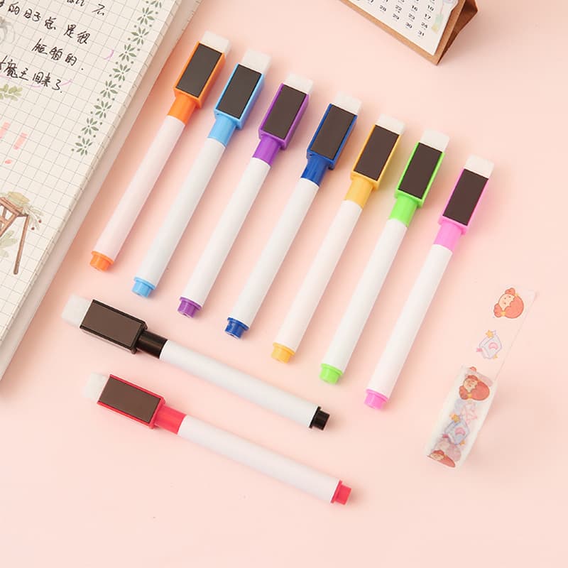 We supply colored plastic shell magnetic black ink pens with air vents in the tip; erasable and easy-to-write whiteboard markers.