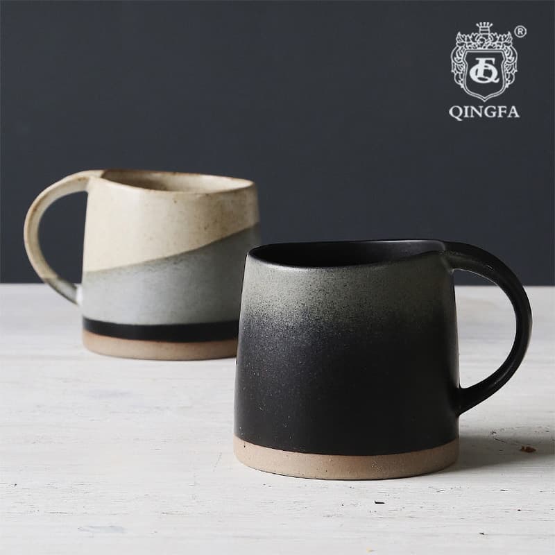 Japanese style stoneware cup, retro national trend mug logo, black and white latte cup, coffee cup, Chinese style clay cup