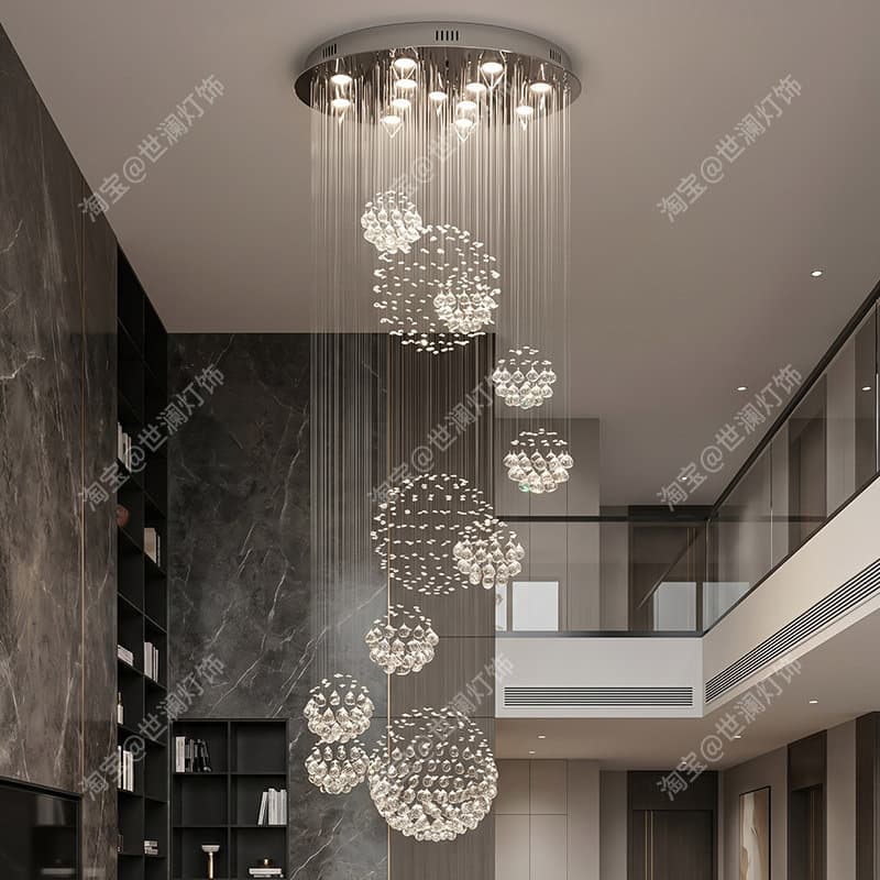Duplex House Large Chandelier Staircase Long Chandelier, Modern Simple Villa Crystal Light Hotel Hall Living Room Hollow Lighting