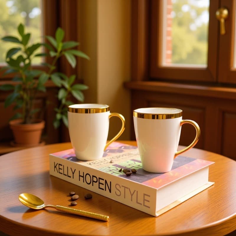 Nordic Ceramic Cup, Light Luxury Simple Creative Mug, Gold-Plated Ceramic Coffee Cup, Hotel Room Cross-Border White Porcelain