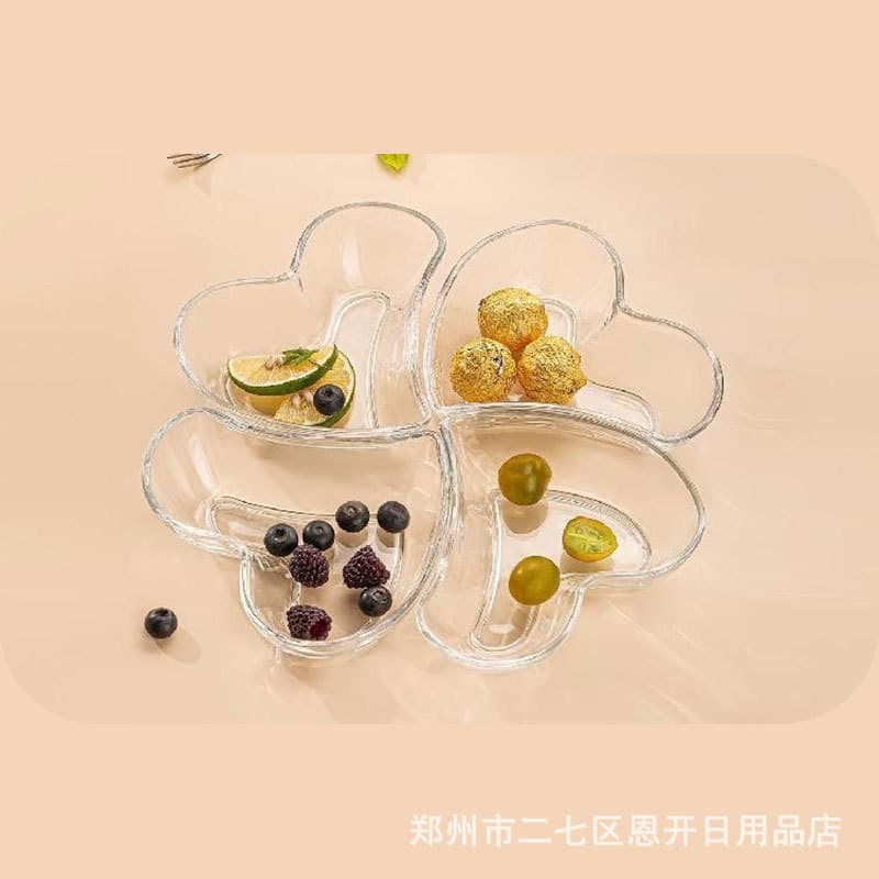 Comerit Heart-shaped Fruit Plate Four-piece Set Creative Minimalist Glass Plate Living Room Plating Event Gift Wholesale Group Buy