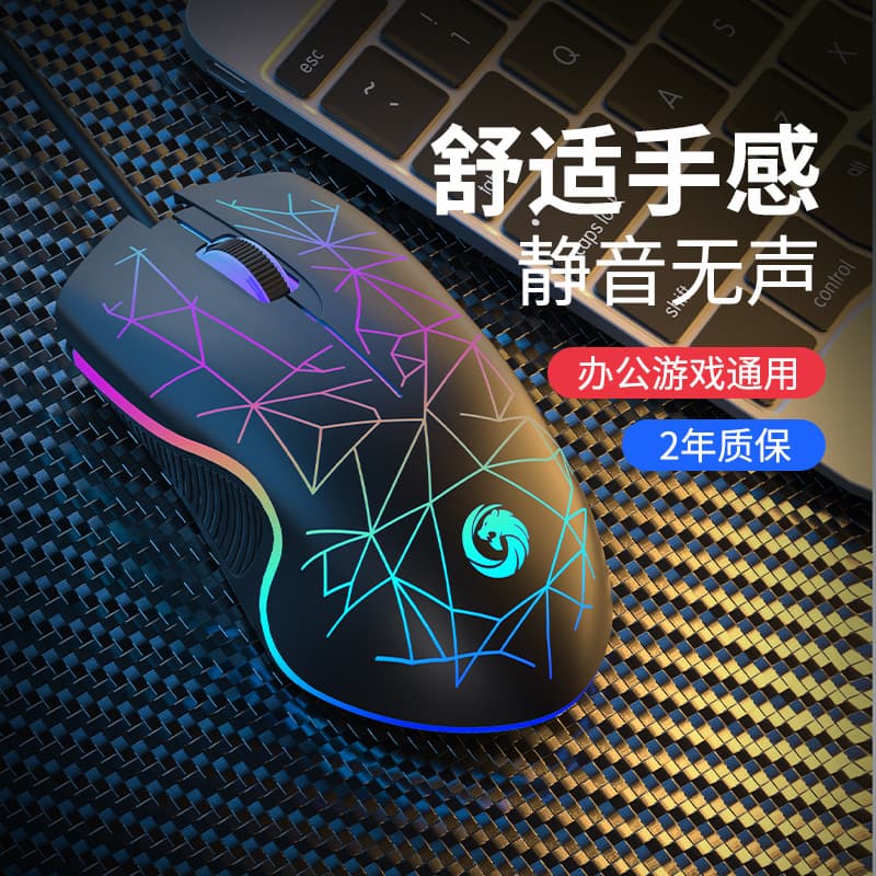 Xuanhu mouse wired light-emitting mute silent computer notebook desktop home office male and female e-sports game