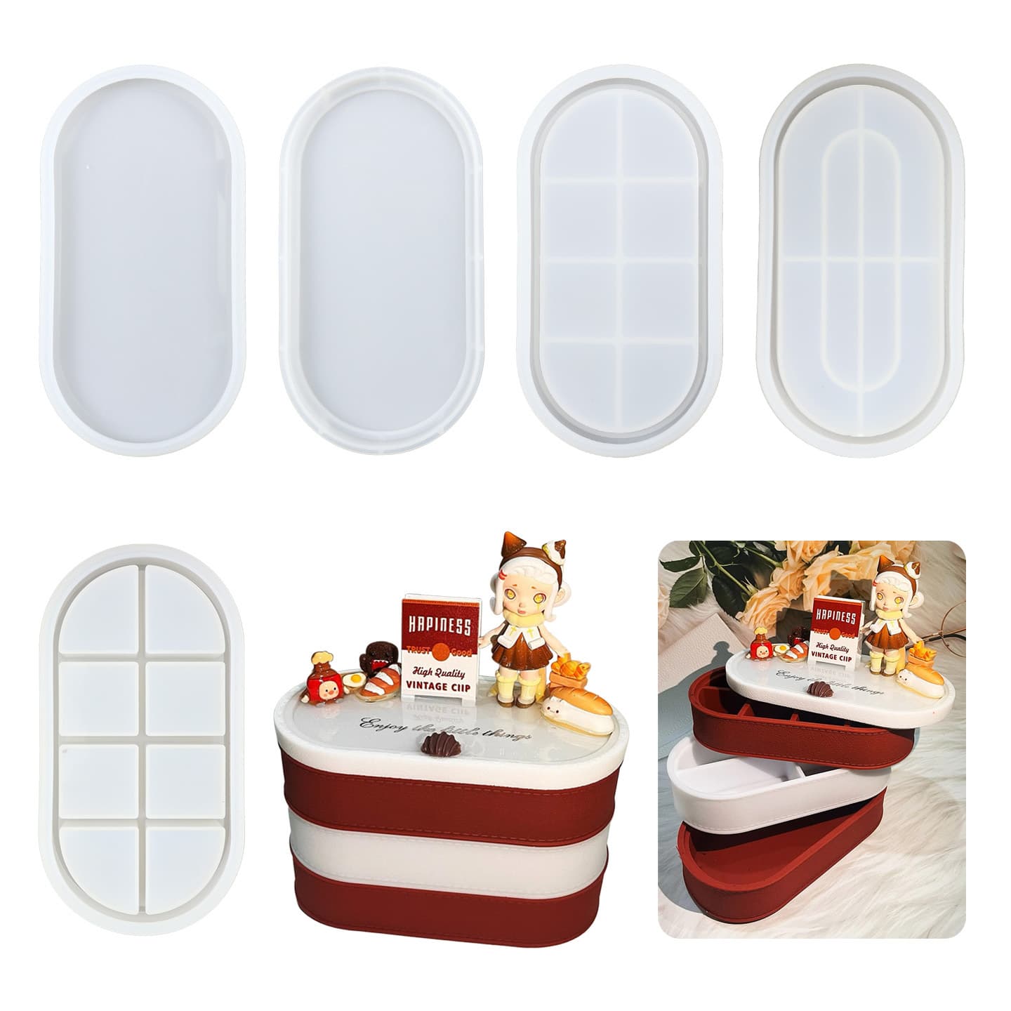 Pangyaya DIY New Three-Layer Leather Grain Storage Box Epoxy Resin Silicone Mold Decorative Plaster Silicone Mold
