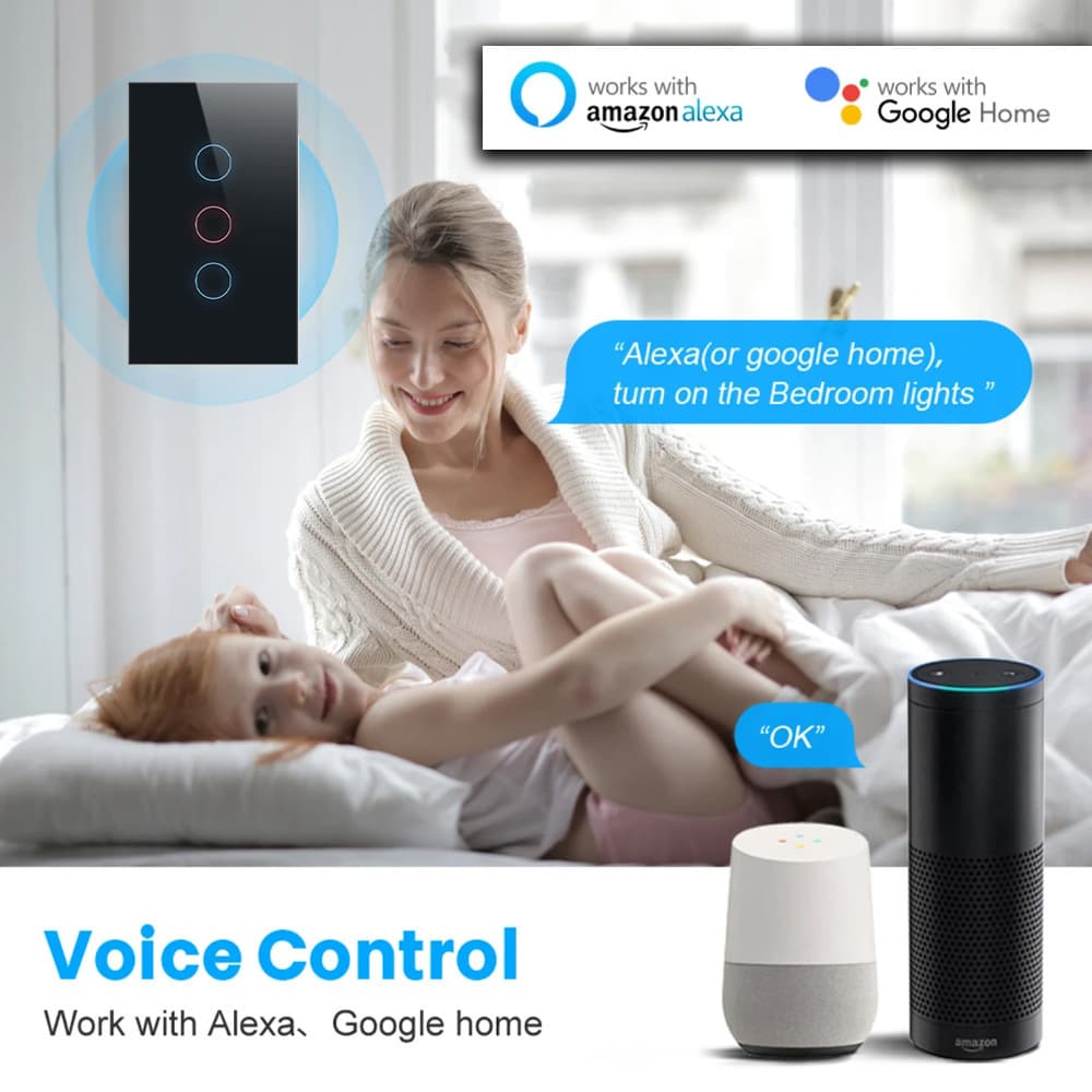 US Standard WiFi Switch eWeLink Smart Switch Single Neutral Live Touch Switch Alexa Voice