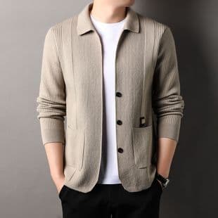 Cross-border Hot Selling Knitted Cardigan Men's Sweater Jacket Trendy Casual Solid Color Simple Top Drop Shipping