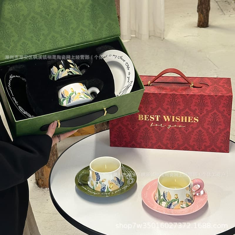 Wedding Favor Gift for Newlyweds, Coffee Cup Gift Box Set, Ceramic Couple Mugs, Premium Handheld Gift Package