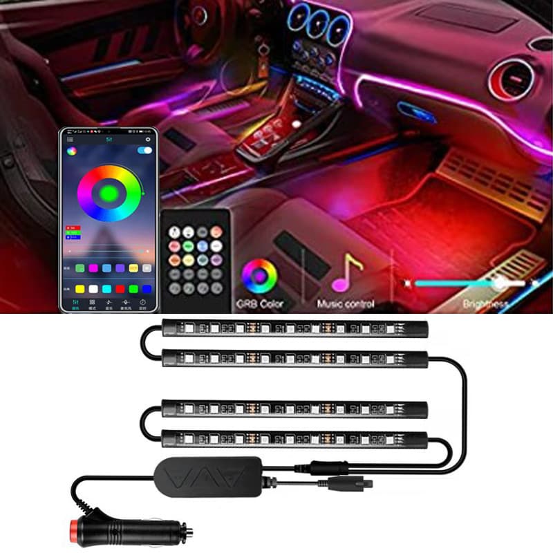 Hot-selling car atmosphere light, colorful voice-activated decorative atmosphere light in the car 48led car APP footwell light