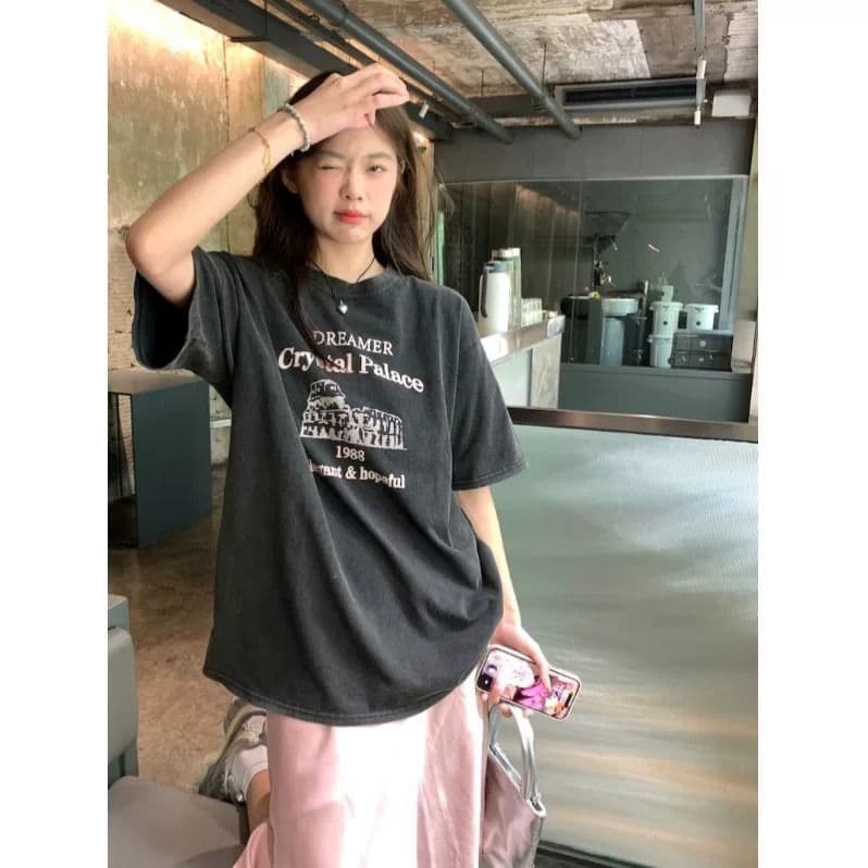 Plus Size 240lbs Vintage Streetwear Pure Cotton Short Sleeve T-Shirt for Women Summer Loose Fit for Curvy Girls European and American Retro Top