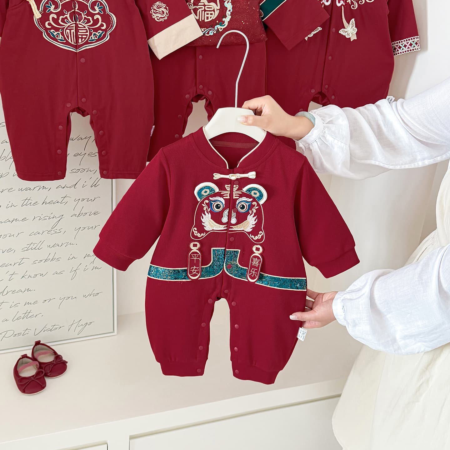 Baby Birthday Outfit Spring Autumn Boy Full Moon 100 Days Red Festive Tang Suit Romper