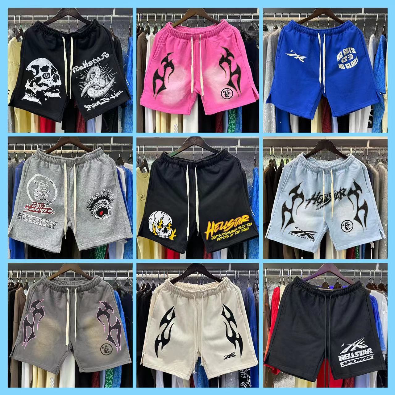 Hellstar 2026 Summer New European and American Trendy Brand Hip-Hop Hellstar Washed and Distressed Casual Shorts