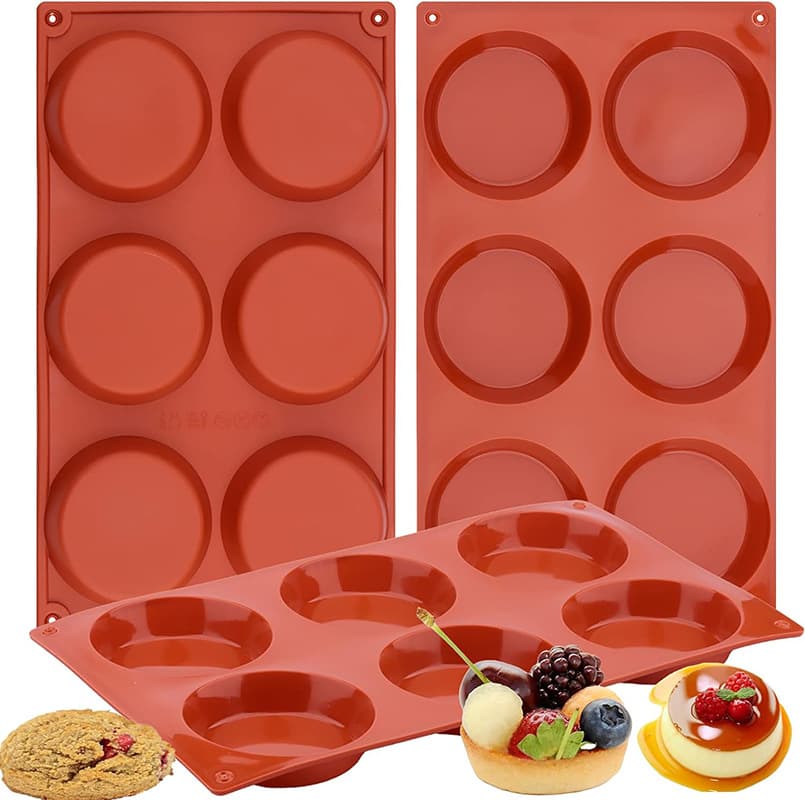6-cavity trapezoidal round chocolate cookie cutter, easy-to-clean 3D cake mold for home use, DIY baking, silicone cake mold.