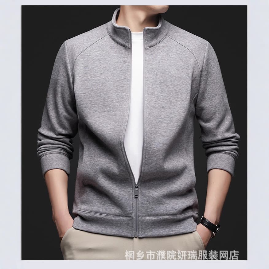 Sweatshirt Jacket 2025 Autumn New Style, Middle-Aged/Youth Casual Solid Color Zipper Jacket, Solid Color Cardigan for Men, Dropshipping Available