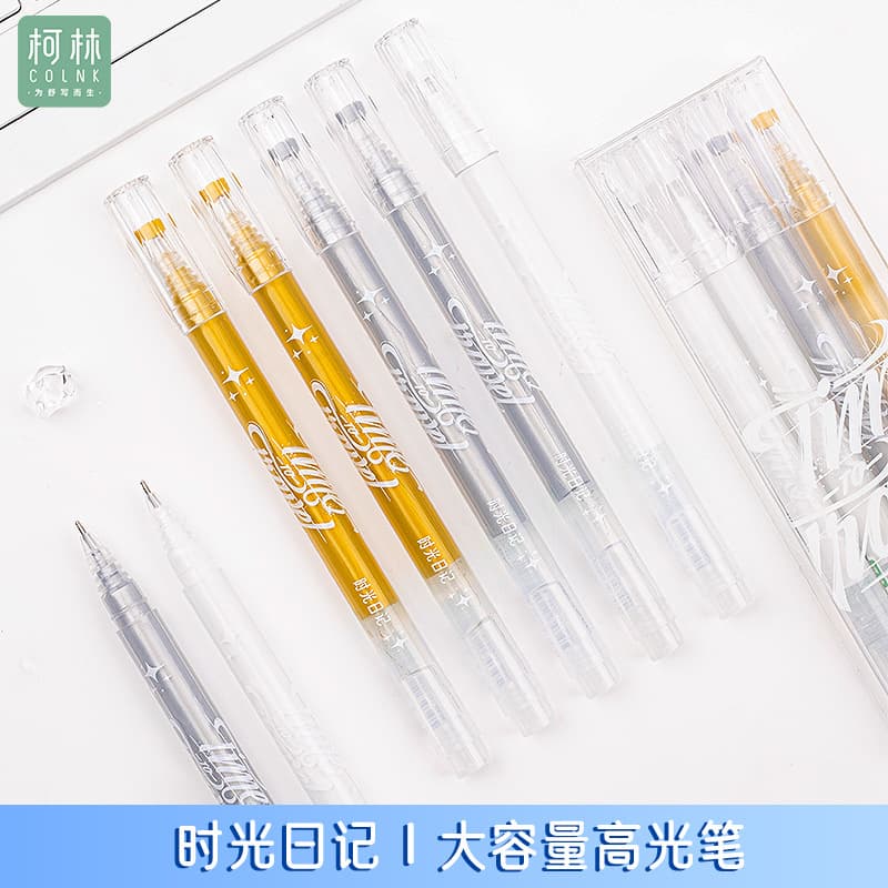 Kelin Large Capacity Highlighter Pen, Waterproof Sketching Art Pen, Gold Silver White, for Students and Journaling