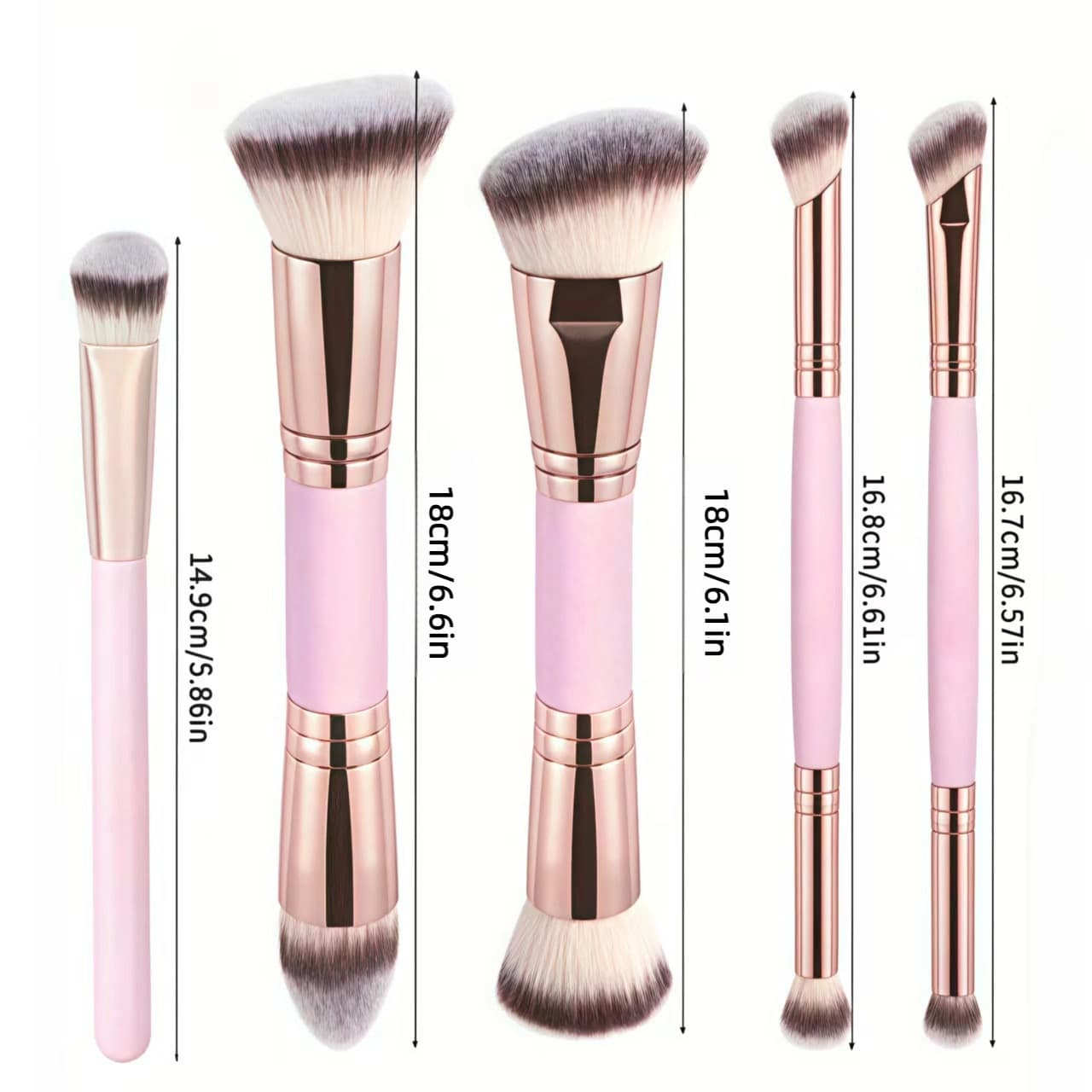 New Cross-Border 6-Piece Double-Ended Brush Set, Three-Color Soft Bristle Makeup Tools, Contour Brush, Powder Brush, Makeup Brush, In Stock