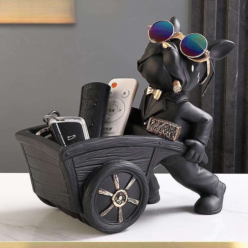 Modern Trendy Home Decor Entryway Key and Remote Holder Snack Storage Bulldog Dog Themed Decorative Piece