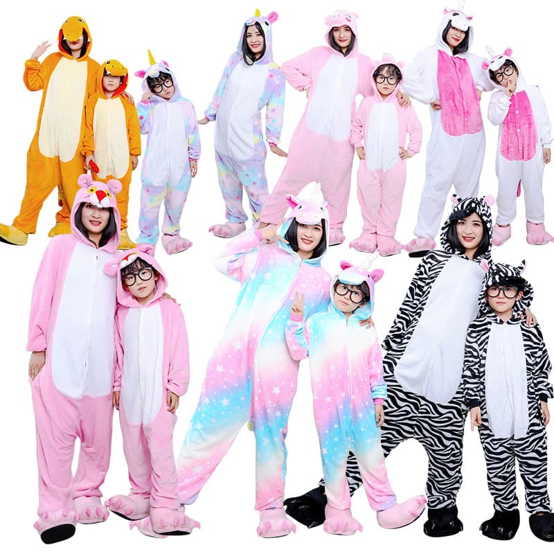 Autumn/Winter Cartoon Romper Pajamas Family Matching Pikachu Dinosaur Flannel Performance Casual Homewear Drop Shipping Wholesale