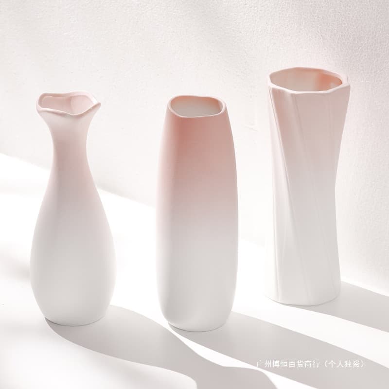 Gradient Ceramic Vase for Hydroponics, Fresh Flower Display, Tabletop Pink Living Room Accent with Light Luxury Minimalist Vibe