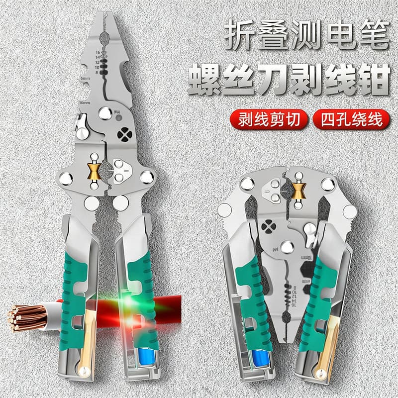 Foldable Multifunctional Electrician Pliers Screwdriver Voltage Tester Wire Stripping Tool Wire Winding Insulation Pen
